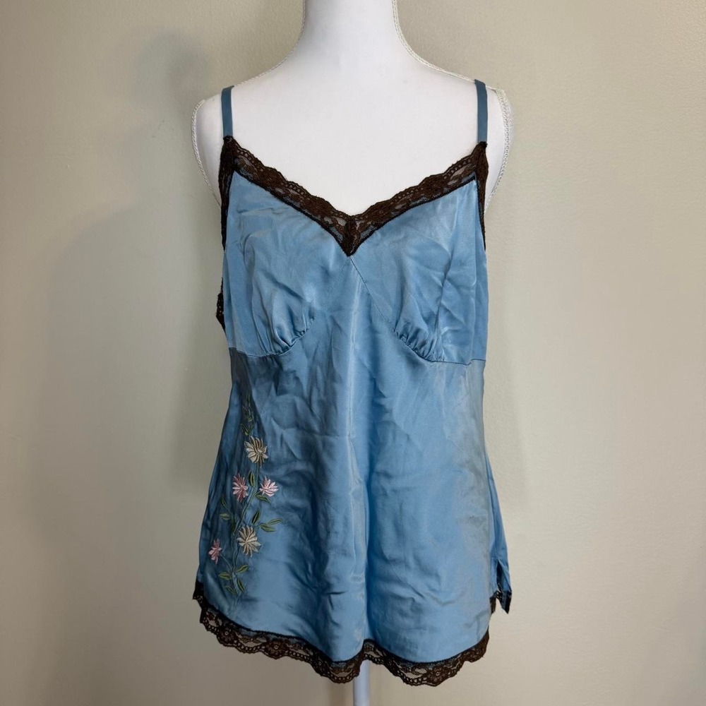 Daisy Fuentes 100% Silk Floral Embroidered Slip Camisole Womens 1X Y2k Fairy